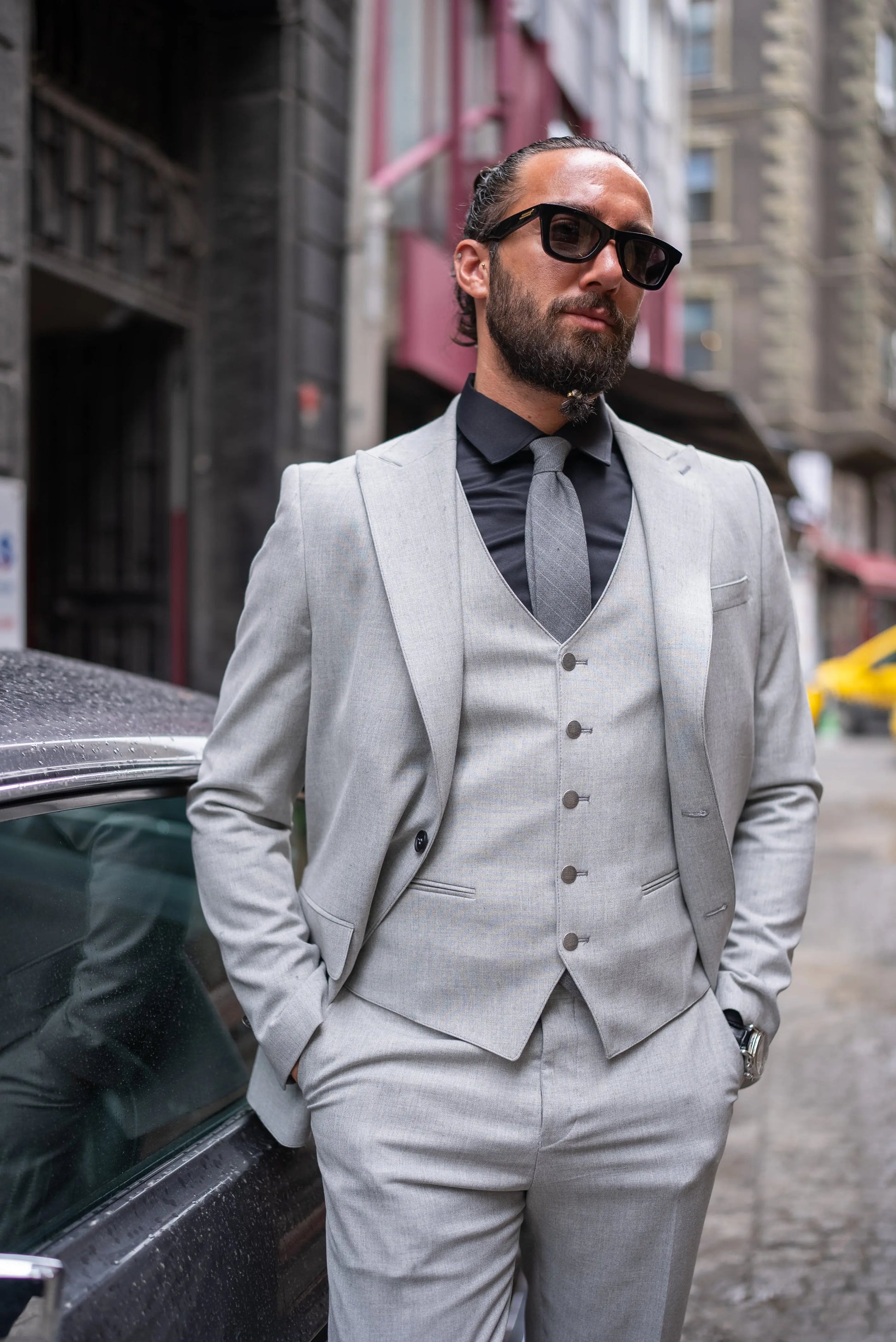 Brabion Perry Light Gray Slim Fit Peak Lapel 3 Piece Suit brabion