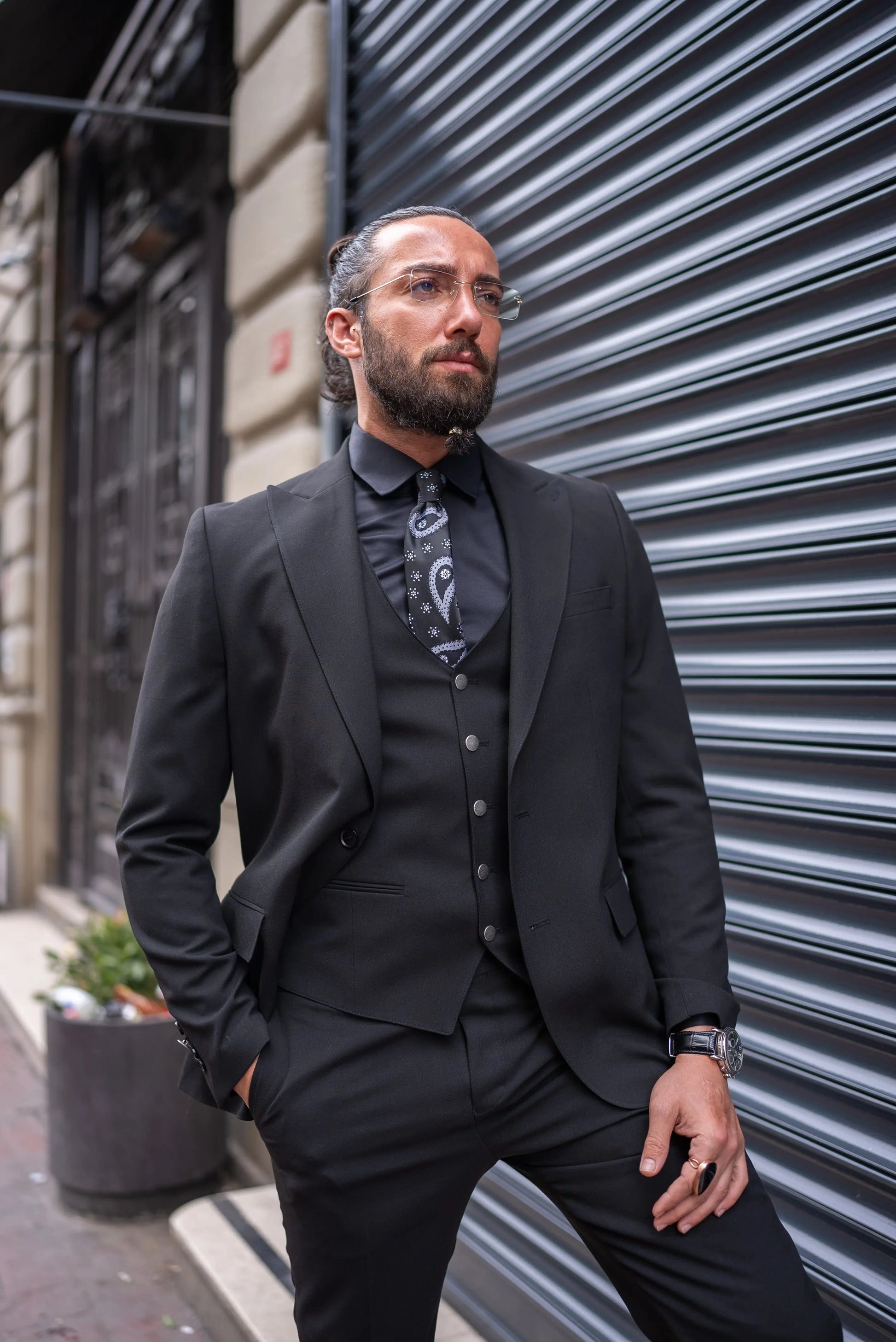 Brabion Perry Black Slim Fit Peak Lapel 3 Piece Suit brabion
