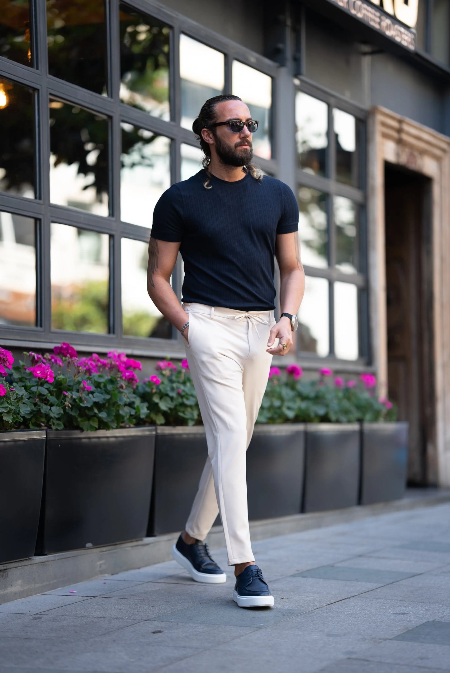 Brabion Alonso Navy Blue Slim Fit Crew Neck Striped T-Shirt - BRABION