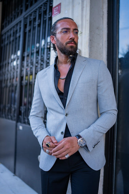 Brabion Alonso Light Gray Slim Fit Notch Lapel Blazer - BRABION