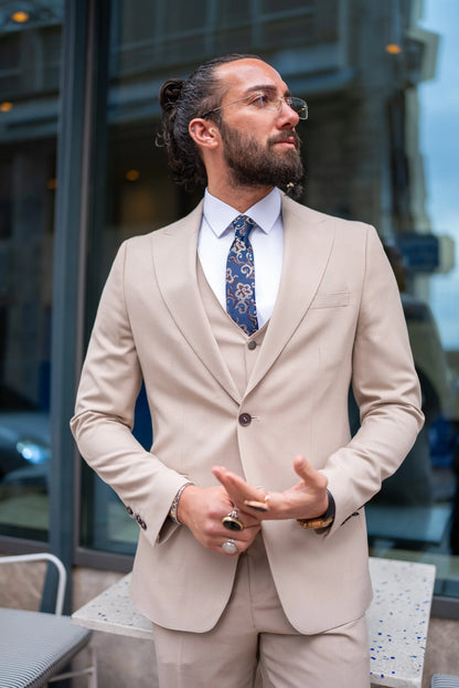 Brabion Perry Beige Slim Fit Peak Lapel 3 Piece Suit brabion