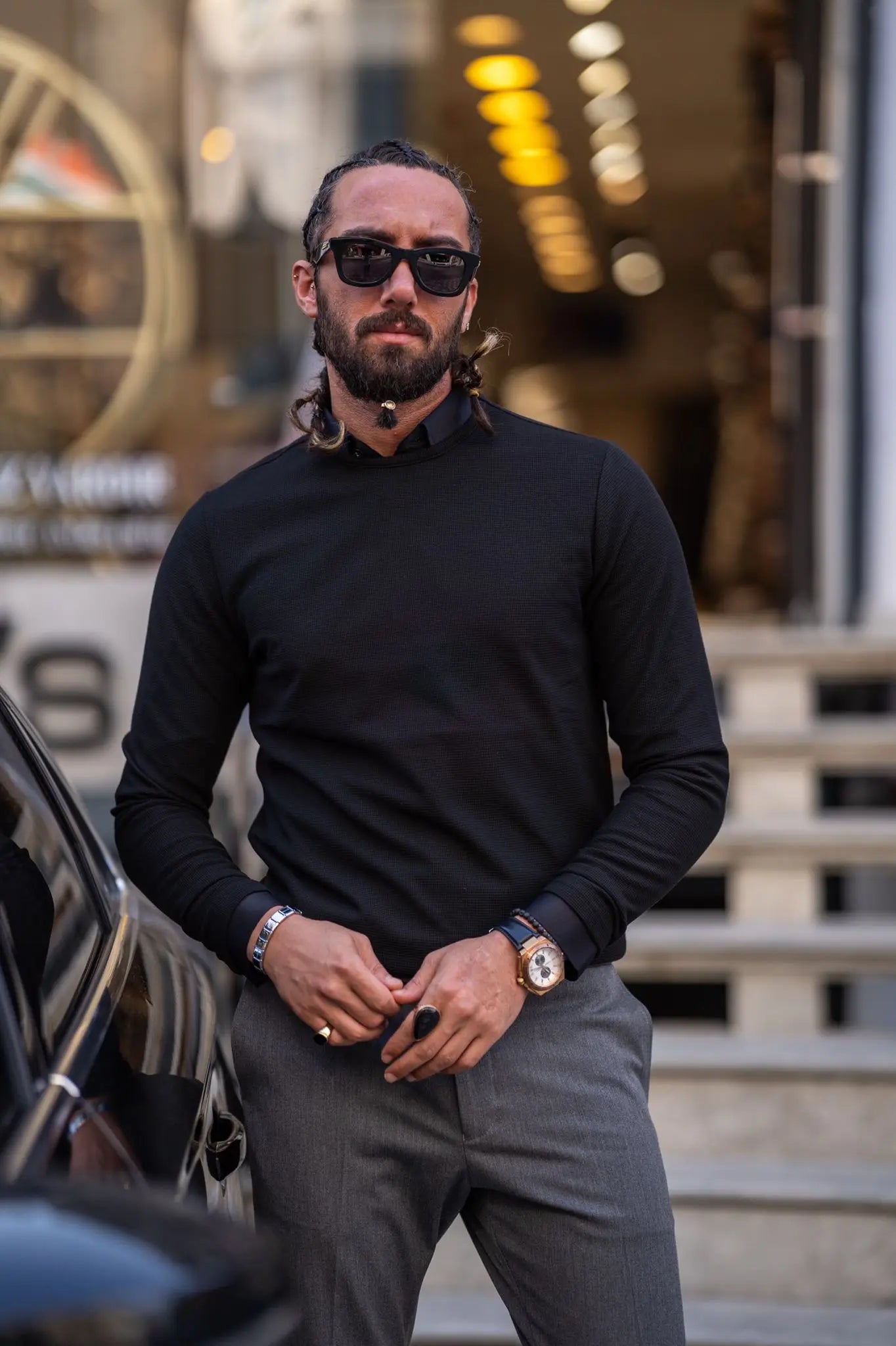 Paul Black Slim Fit Round Neck Sweater - BRABION