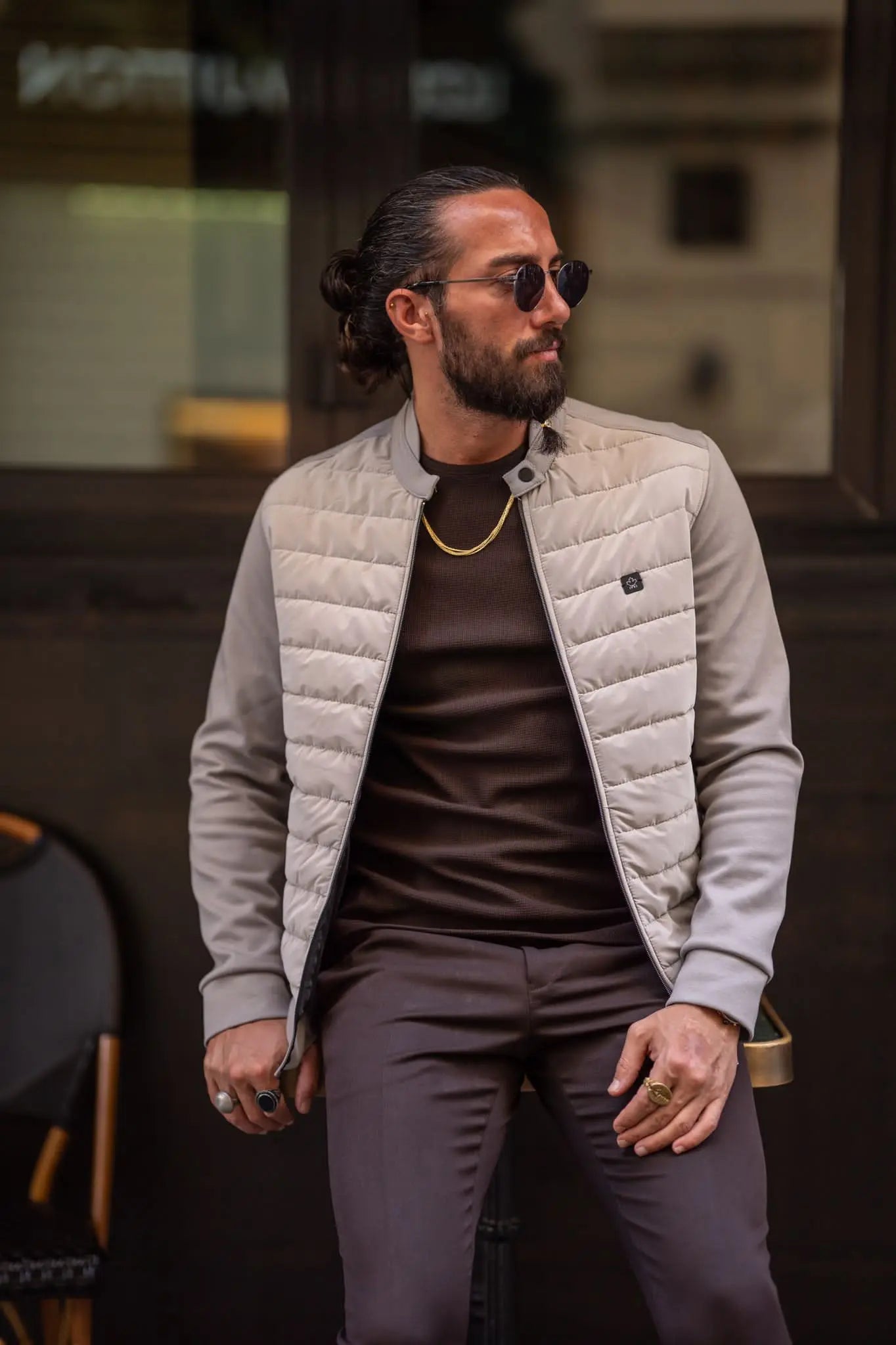 Brabion Beige Slim Fit Zipper Coat - Sophistication and Comfort Combined - BRABION