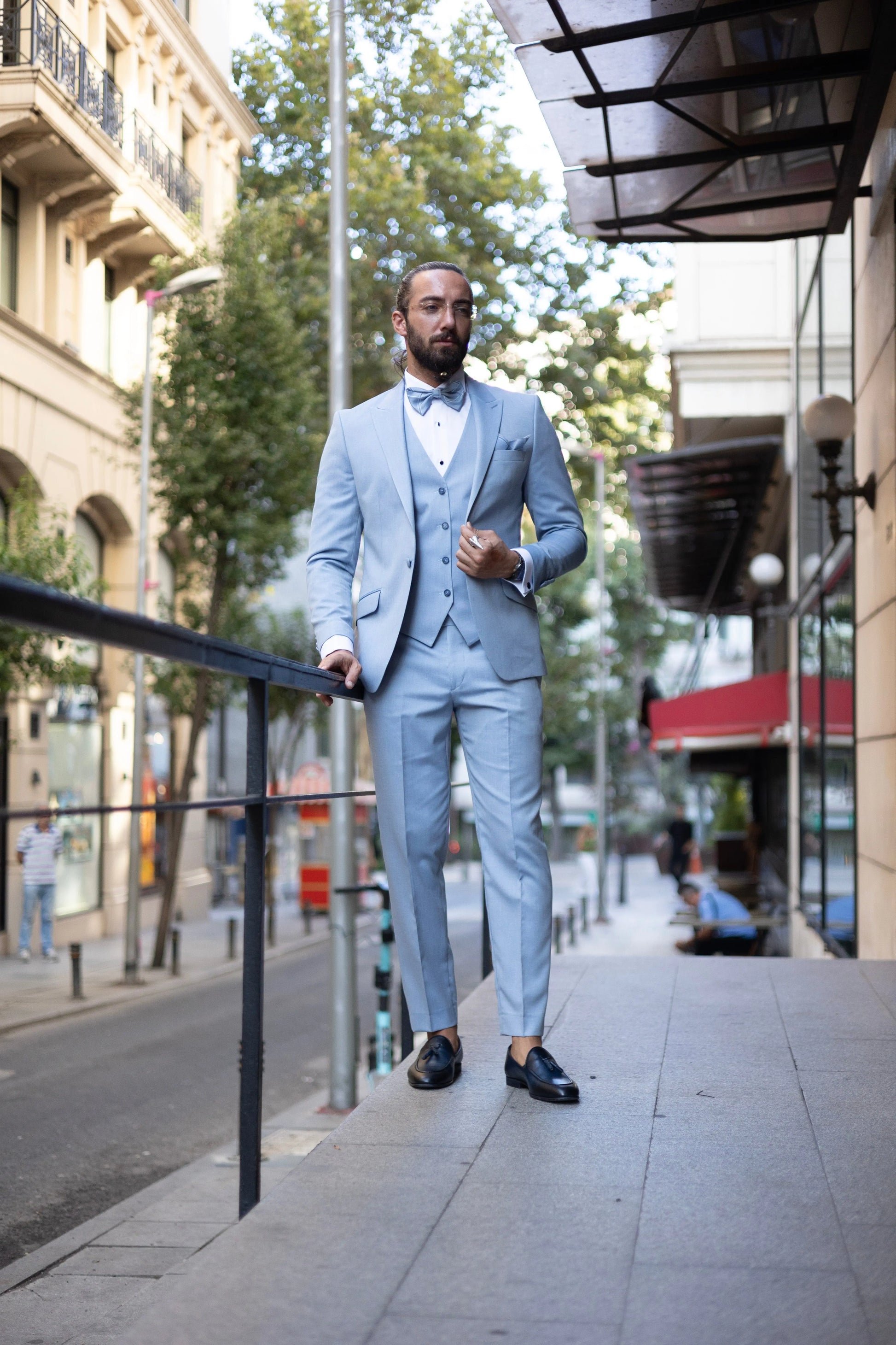 Brabion Amadeo Ice Blue Slim Fit Peak Lapel Tuxedo - BRABION