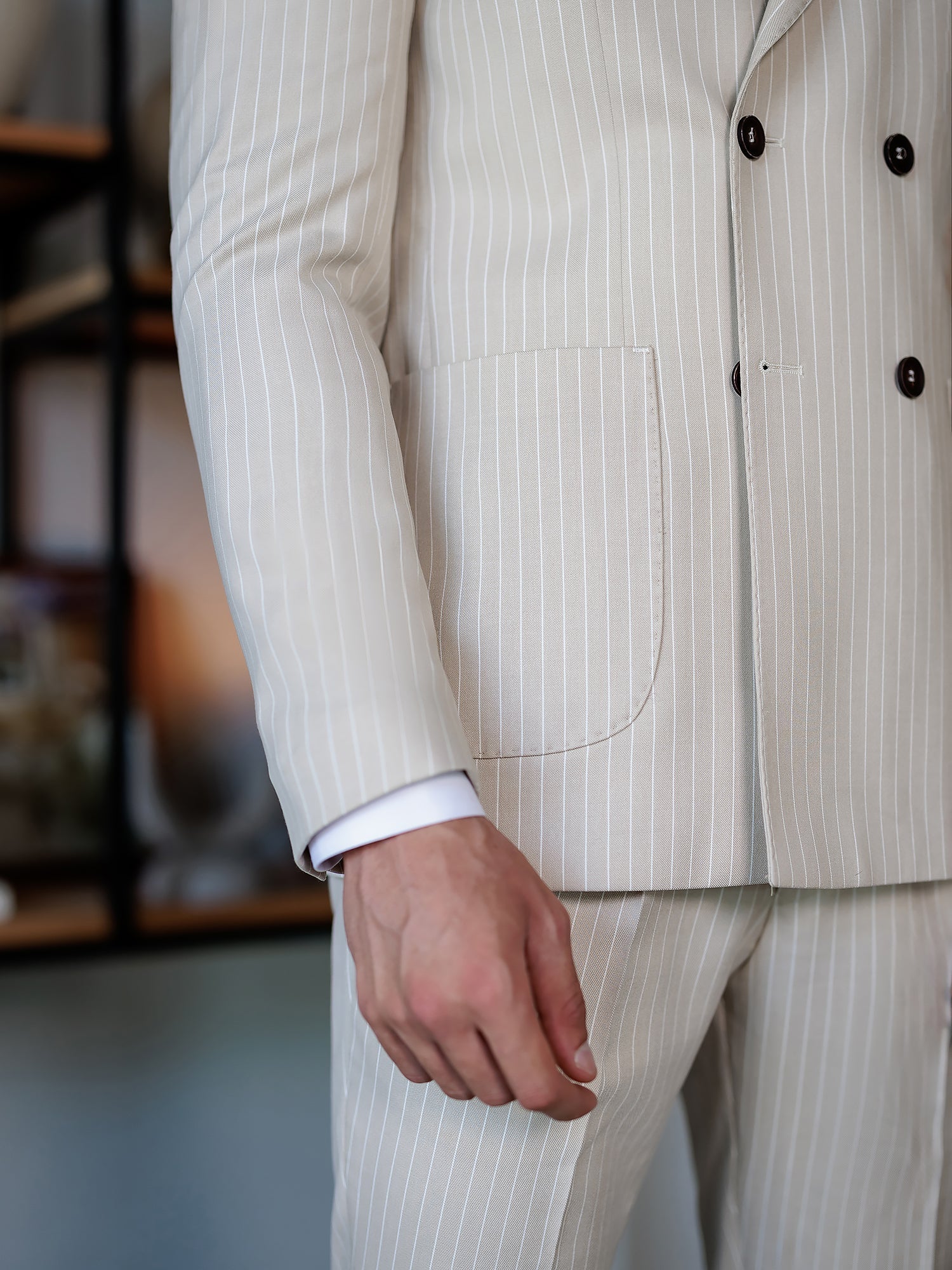 Beige Striped Double Breasted Suit 2-Piece VIOSSI