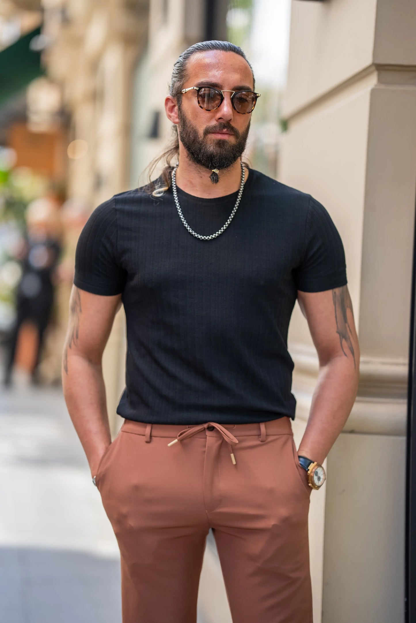 Brabion Alonso Black Slim Fit Crew Neck Striped T-Shirt - BRABION