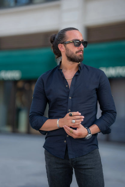 Brabion Alonso Black Slim Fit Crosshatch Casual Shirt - Elevate Your Wardrobe - BRABION