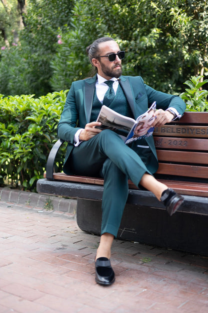 Brabion Amadeo Green Slim Fit Peak Lapel Groom Tuxedo - BRABION