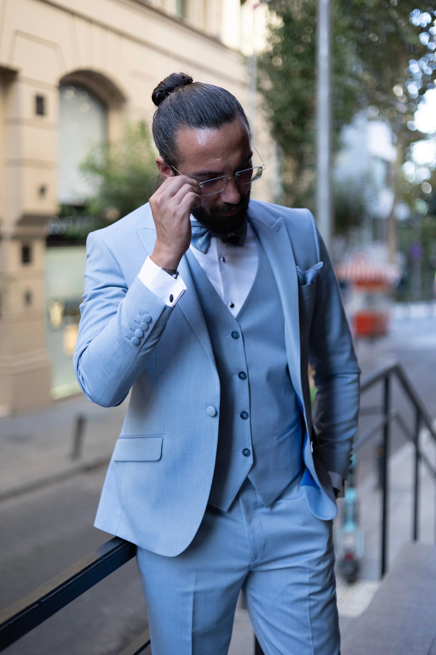 Brabion Amadeo Sky Blue Slim Fit Peak Lapel Tuxedo: A Touch of Elegance - BRABION