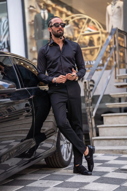 Brabion Ardean Black Slim Fit Buttoned Cotton Shirt - BRABION