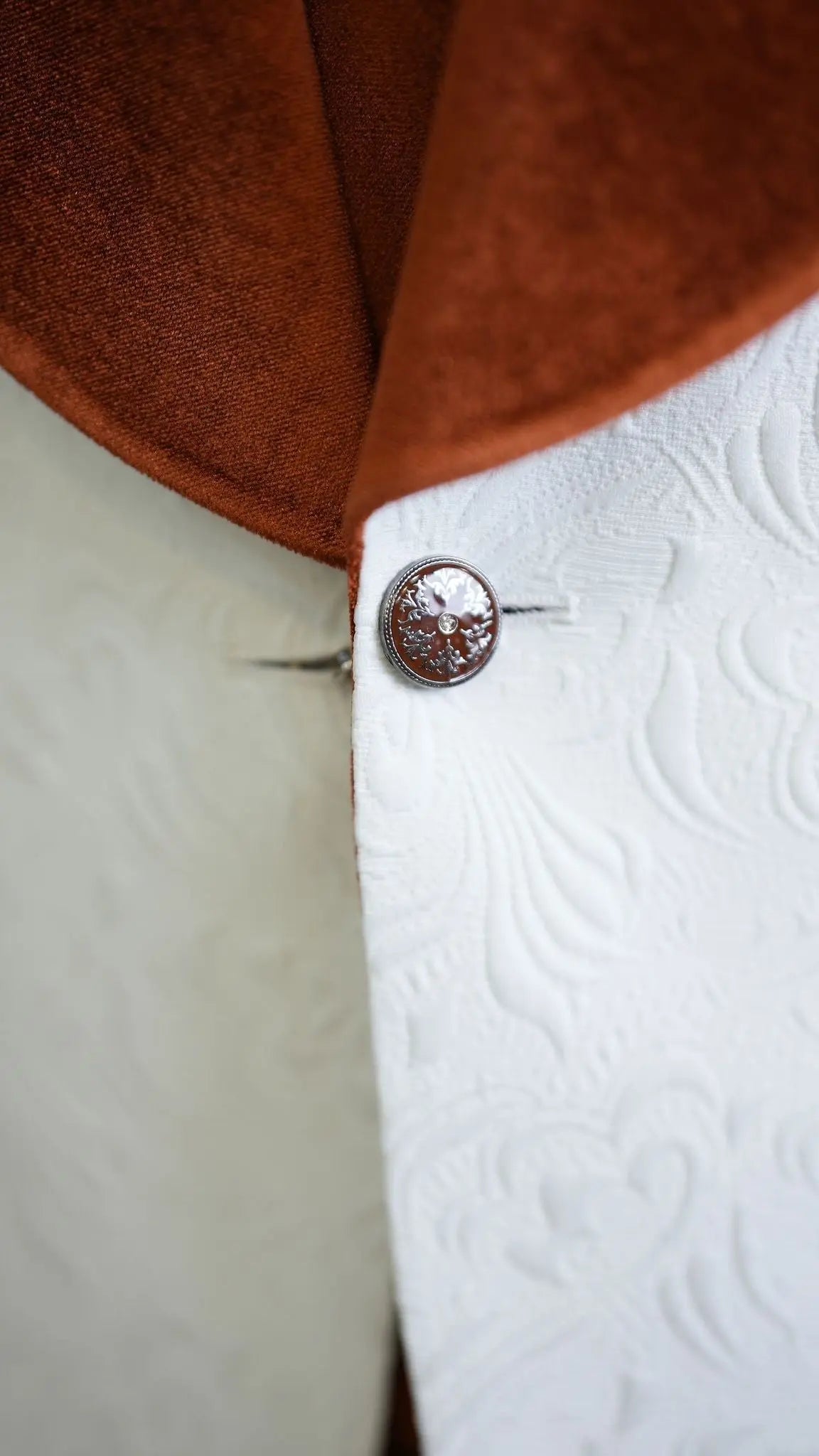 Fiore White Brown Slim Fit Velvet Shawl Lapel Tuxedo - BRABION