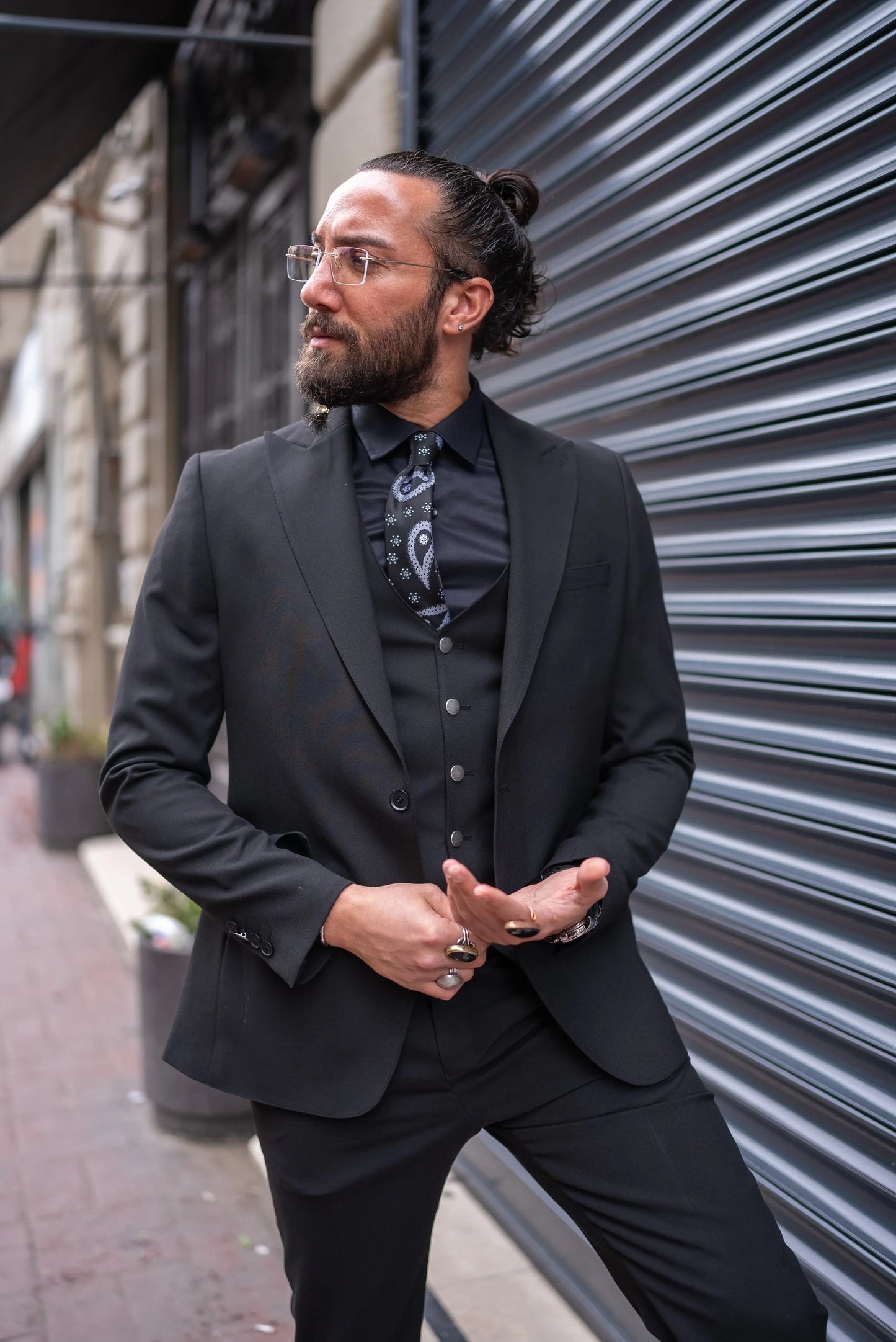 Brabion Perry Black Slim Fit Peak Lapel 3 Piece Suit brabion