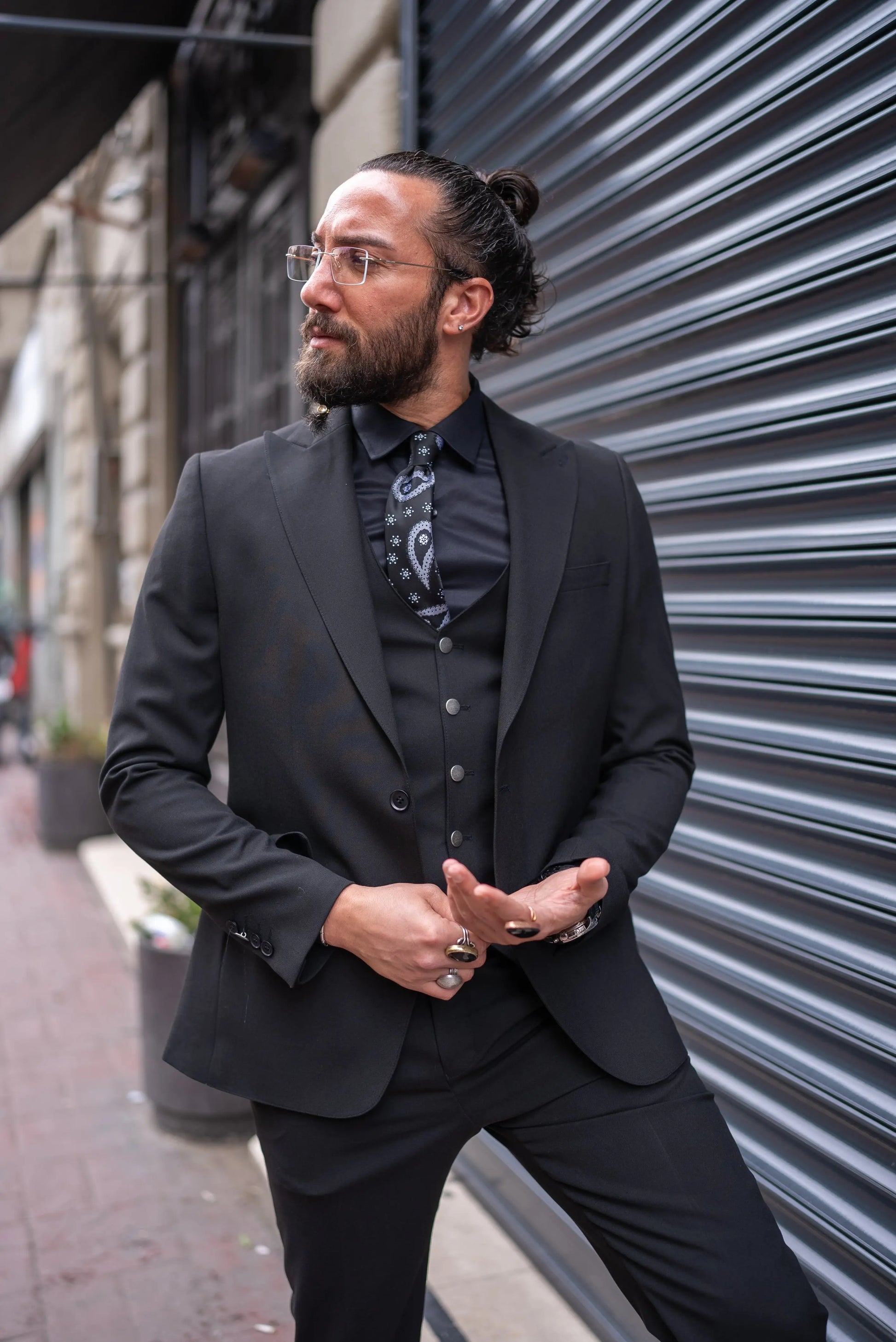 Brabion Perry Black Slim Fit Peak Lapel 3 Piece Suit brabion
