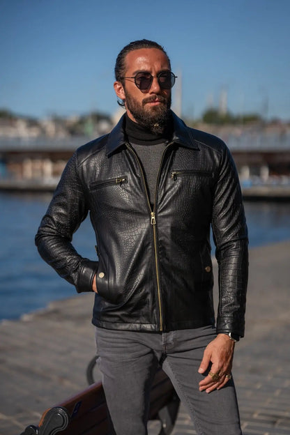 Paris Black Slim Fit Zipper Leather Jacket - BRABION