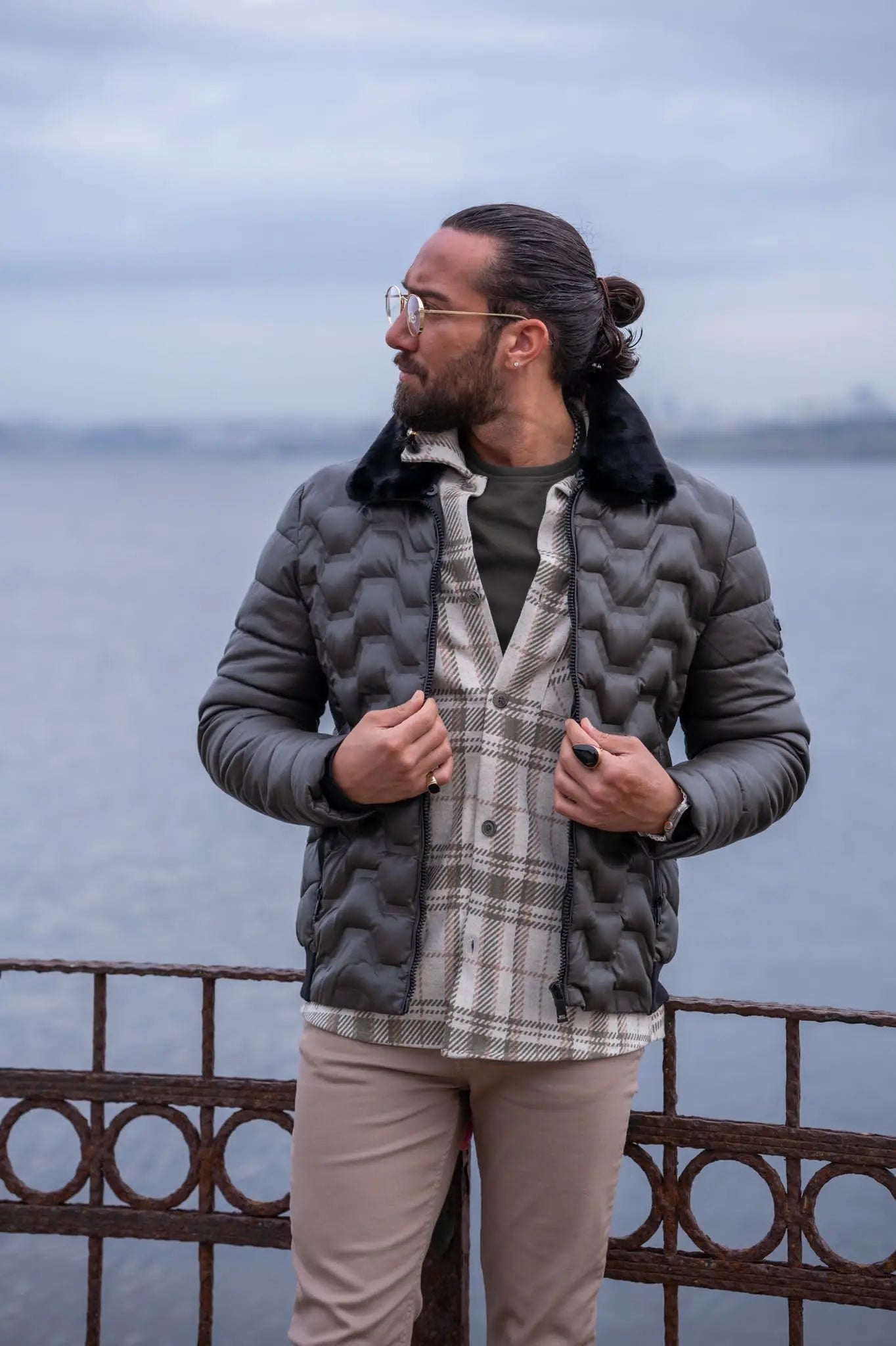 Brabion Gray Slim Fit Fur Coat - BRABION