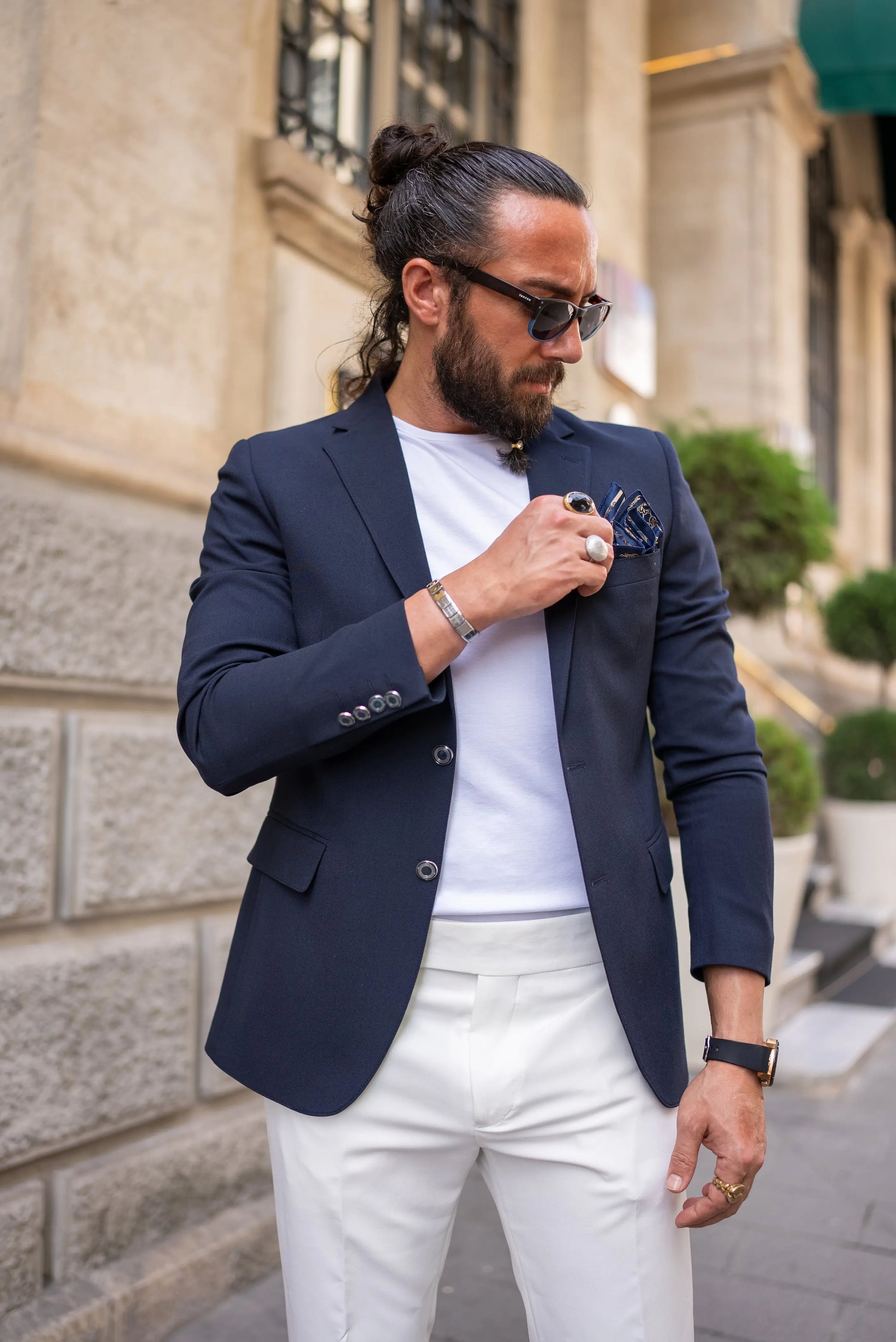 Brabion Massimo Navy Blue Slim Fit Notch Lapel Blazer - BRABION