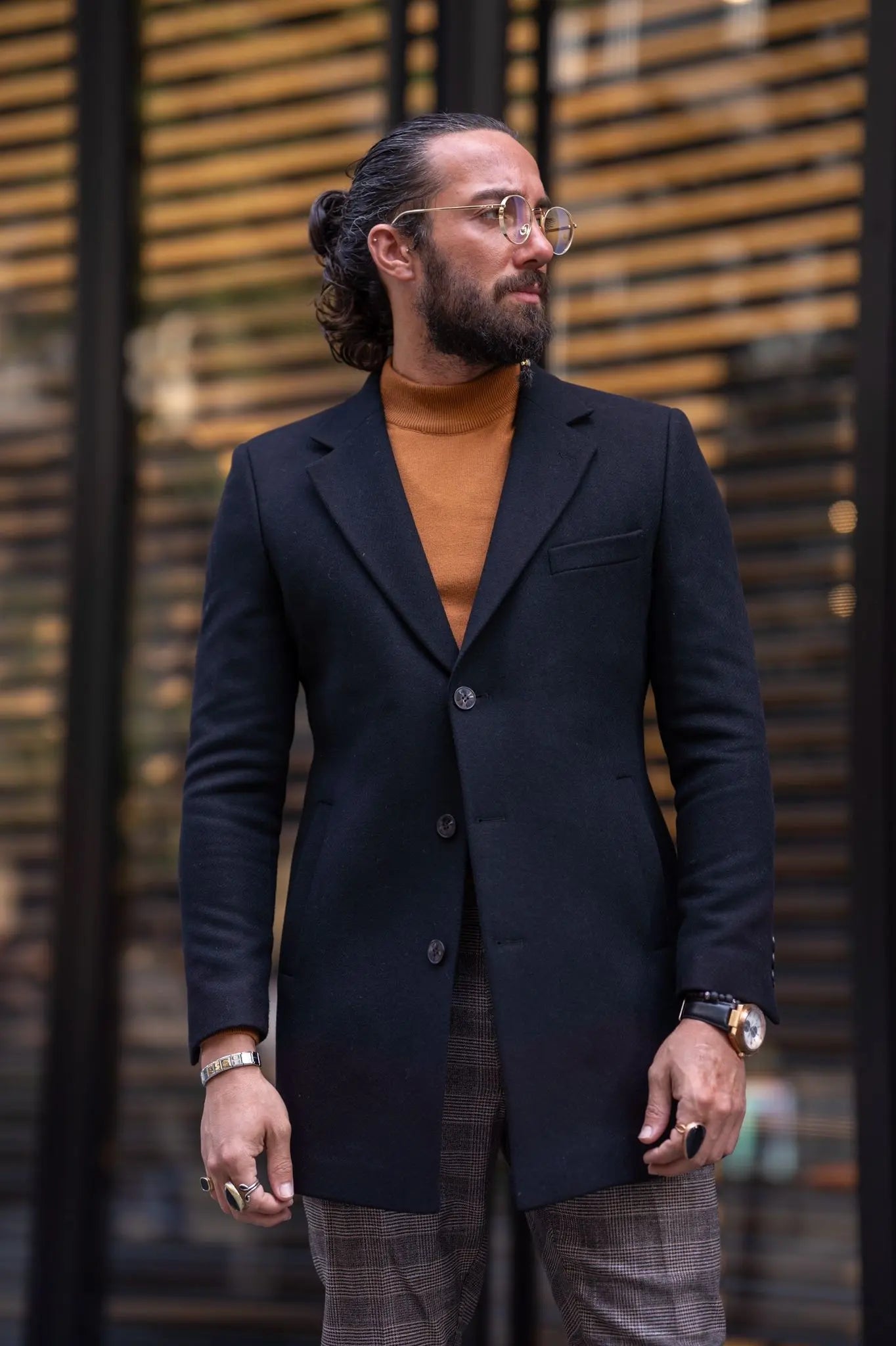 Brabion Black Slim Fit Single Breasted Long Coat - BRABION