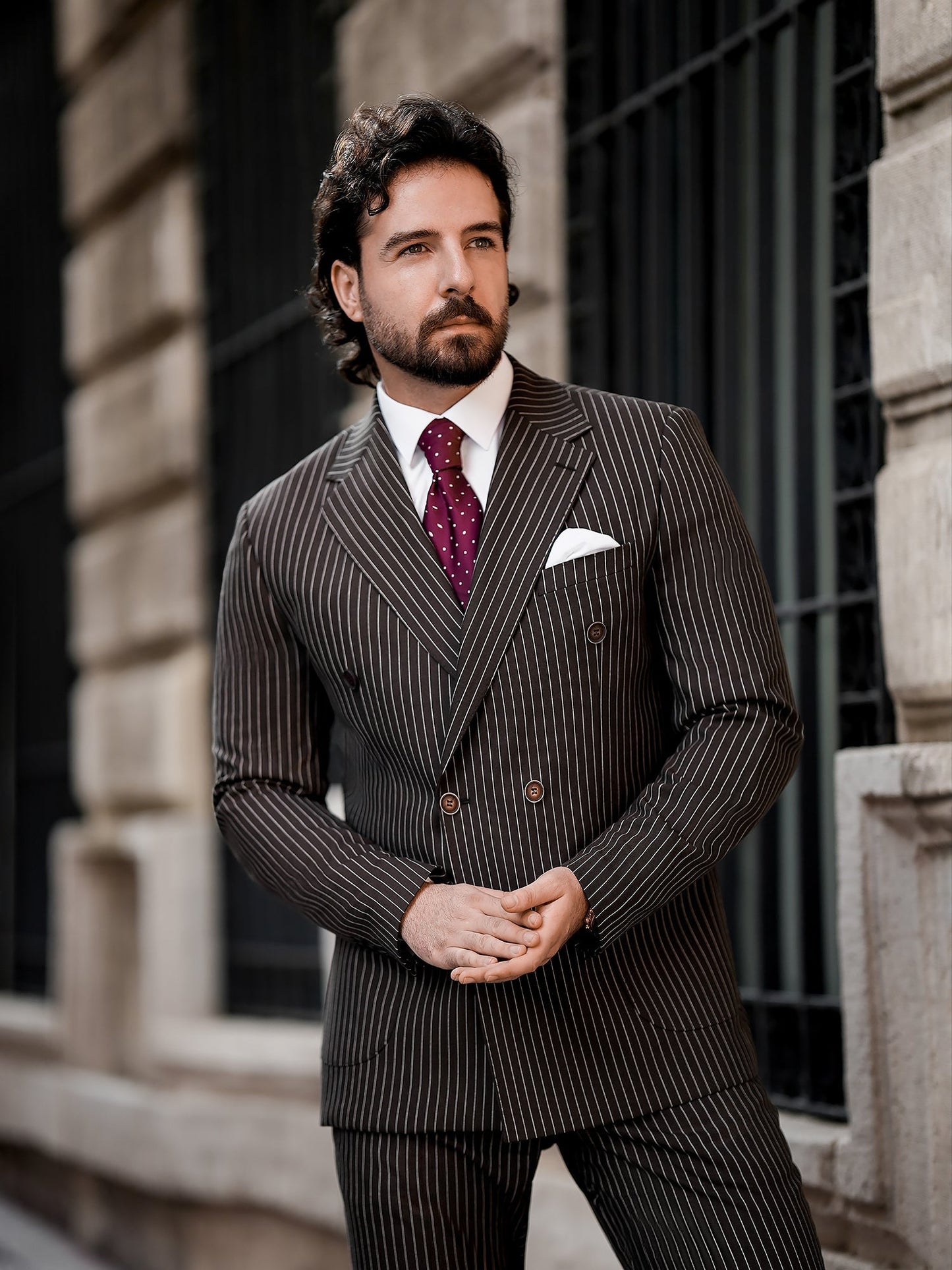 Brown Striped Double Breasted Suit 2-Piece VIOSSI