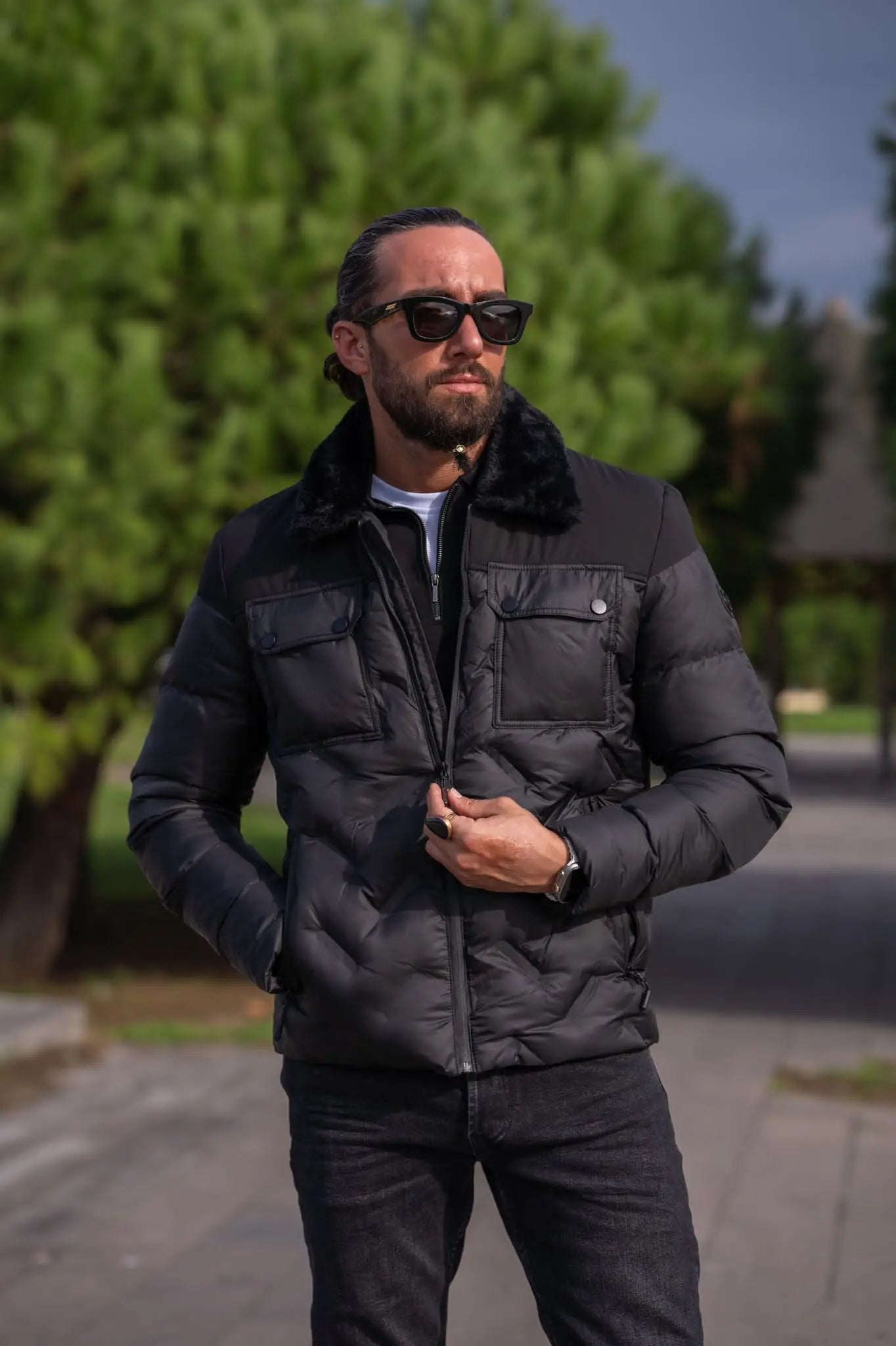 Brabion Black Slim Fit Puffer Coat - BRABION