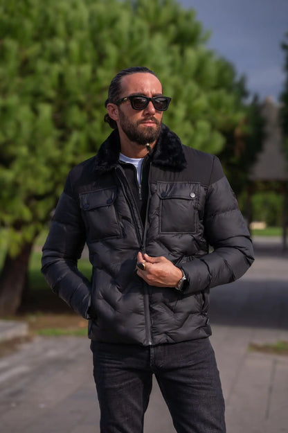 Brabion Black Slim Fit Puffer Coat - BRABION