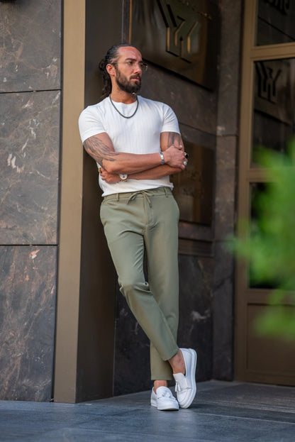 Brabion Alonso White Slim Fit Crew Neck Striped T-Shirt - BRABION