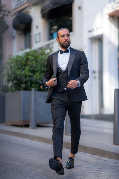 Brabion Alonso Black Slim Fit Peak Lapel Tuxedo – Elevate Your Formal Look - BRABION