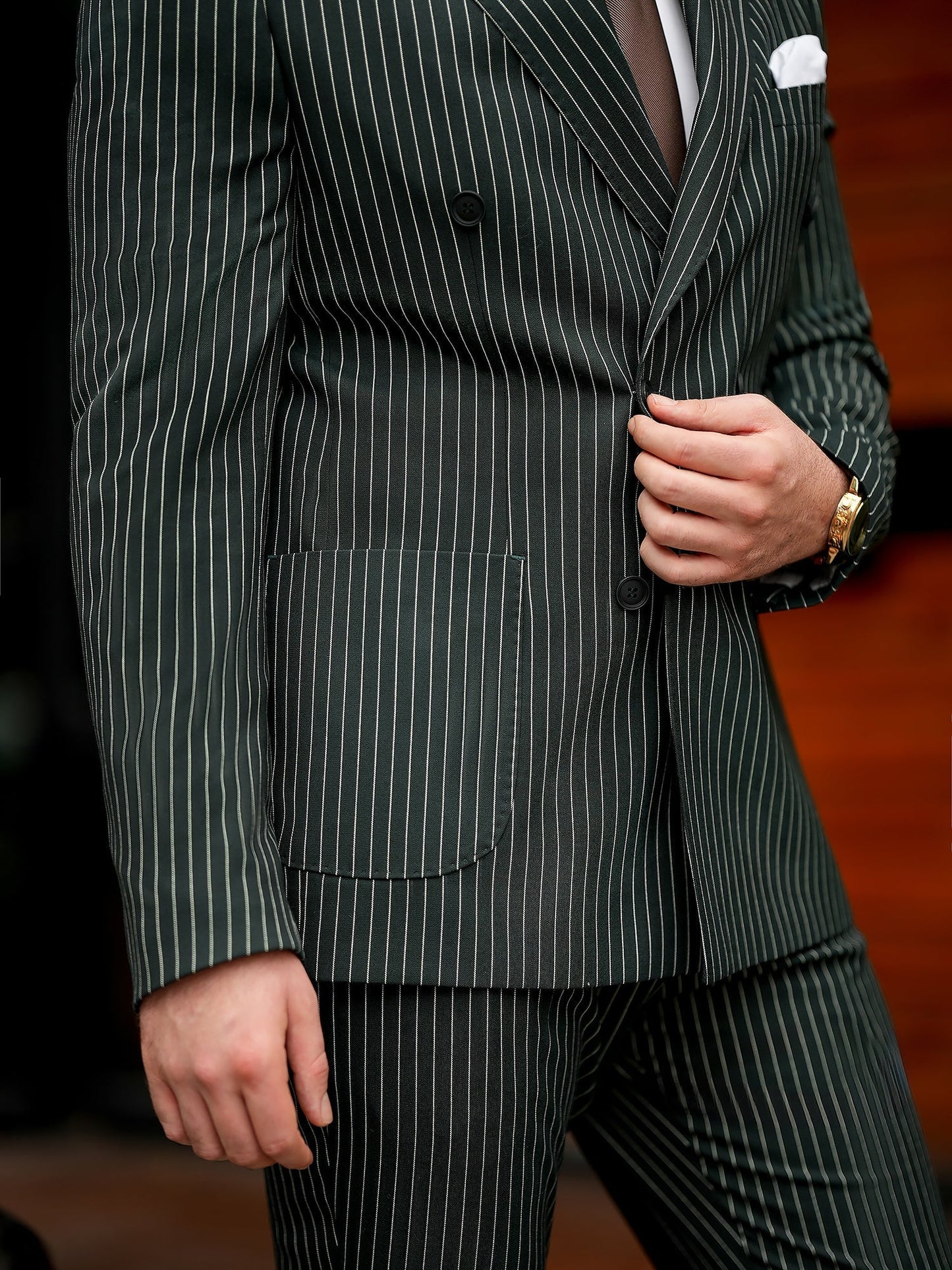Green Striped Double Breasted Suit 2-Piece VIOSSI