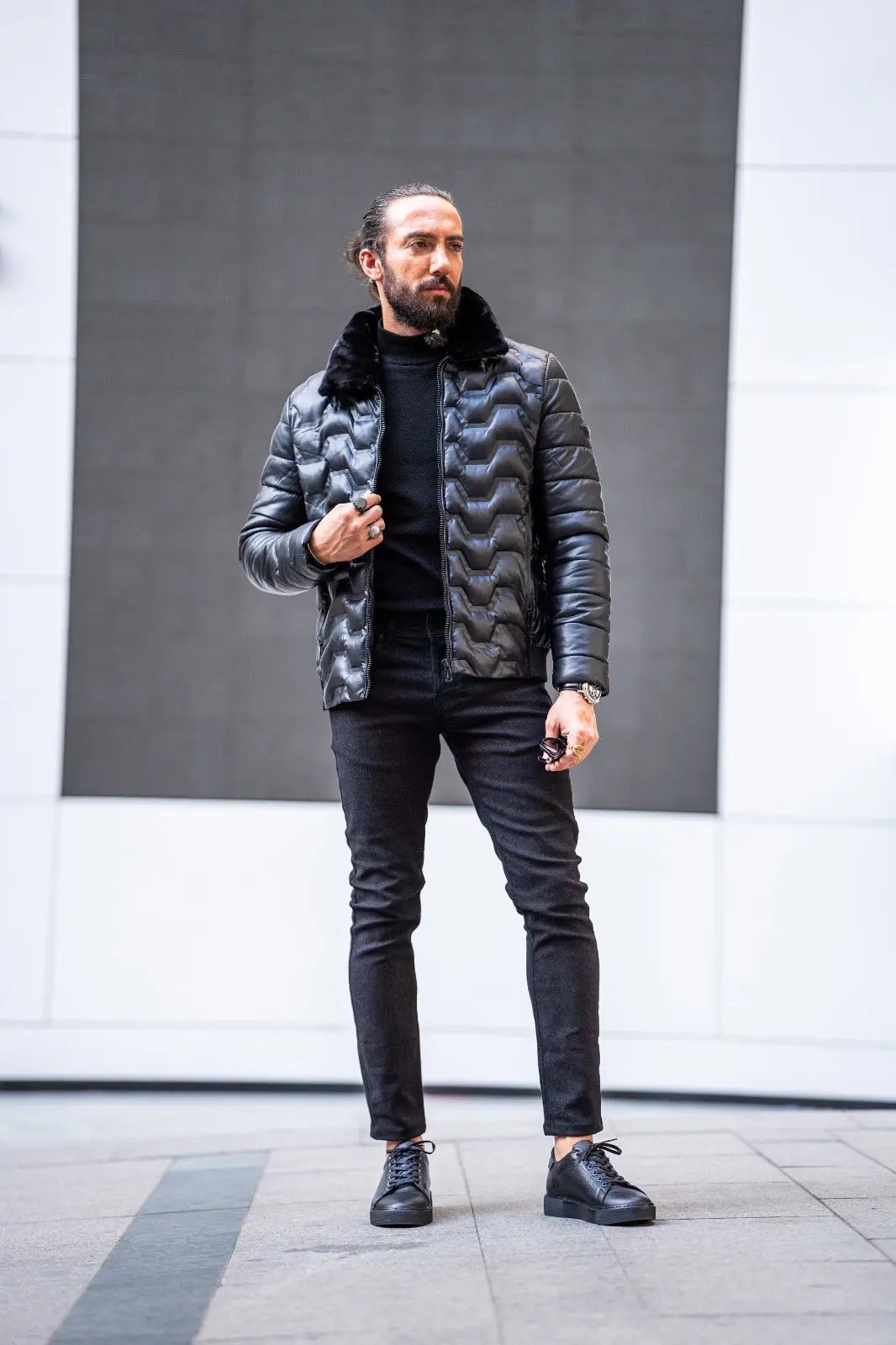 Paris Black Slim Fit Fur Coat - BRABION