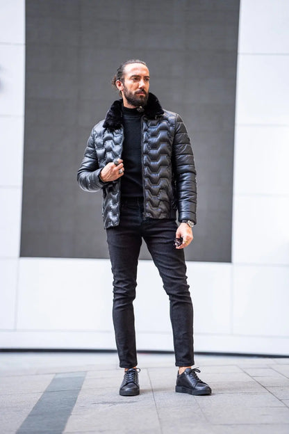 Paris Black Slim Fit Fur Coat - BRABION