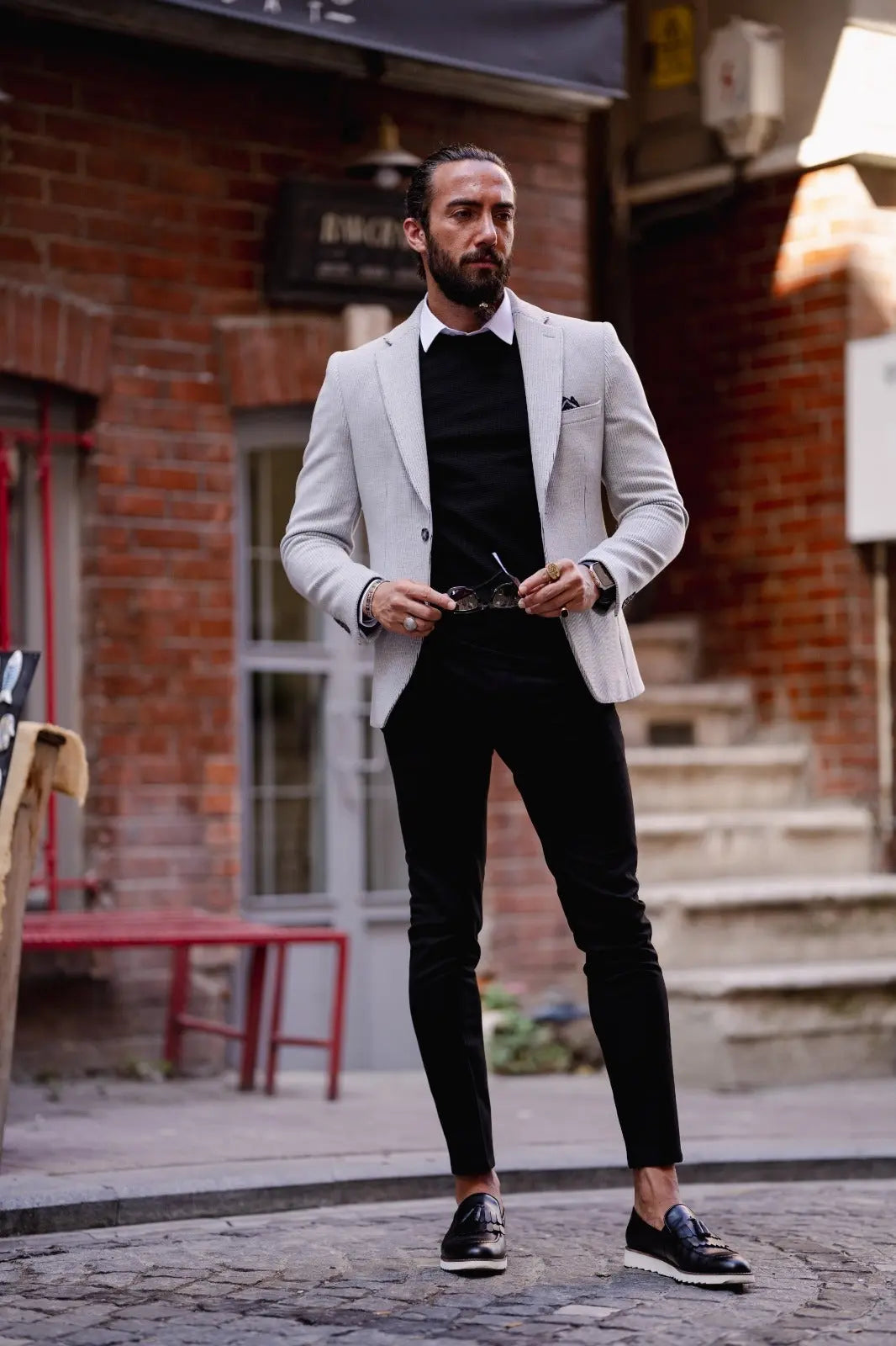 Paris Gray Slim Fit Striped Linen Blazer: The Perfect Blend of Style and Comfort - BRABION