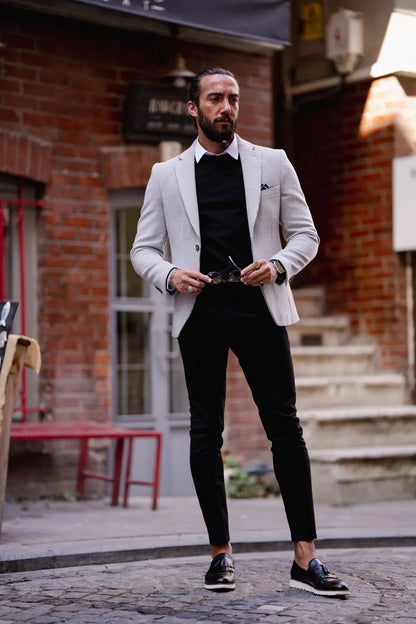 Paris Gray Slim Fit Striped Linen Blazer: The Perfect Blend of Style and Comfort - BRABION