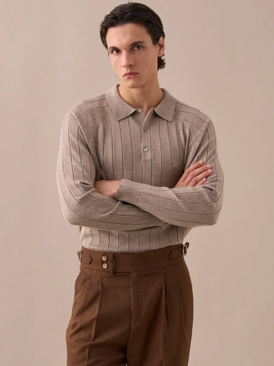 Men’s Ribbed Knit Polo Sweater - BRABION