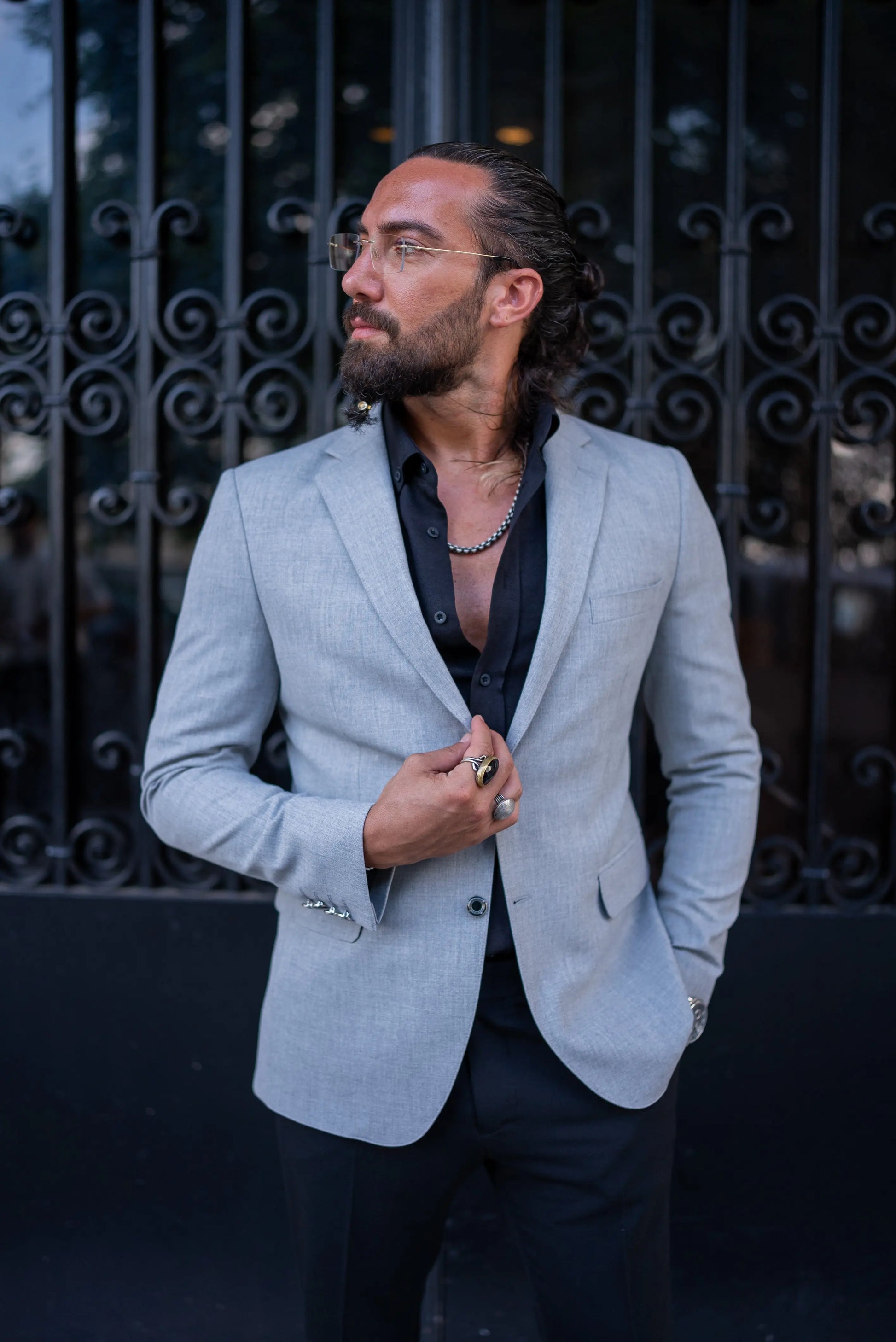 Brabion Alonso Light Gray Slim Fit Notch Lapel Blazer - BRABION