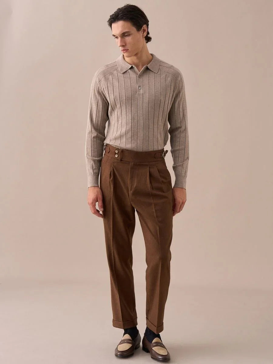 Men’s Ribbed Knit Polo Sweater - BRABION