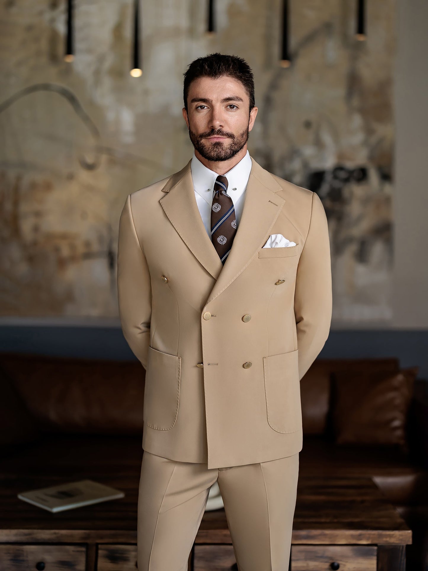 Camel Double Breasted Suit 2-Piece VIOSSI