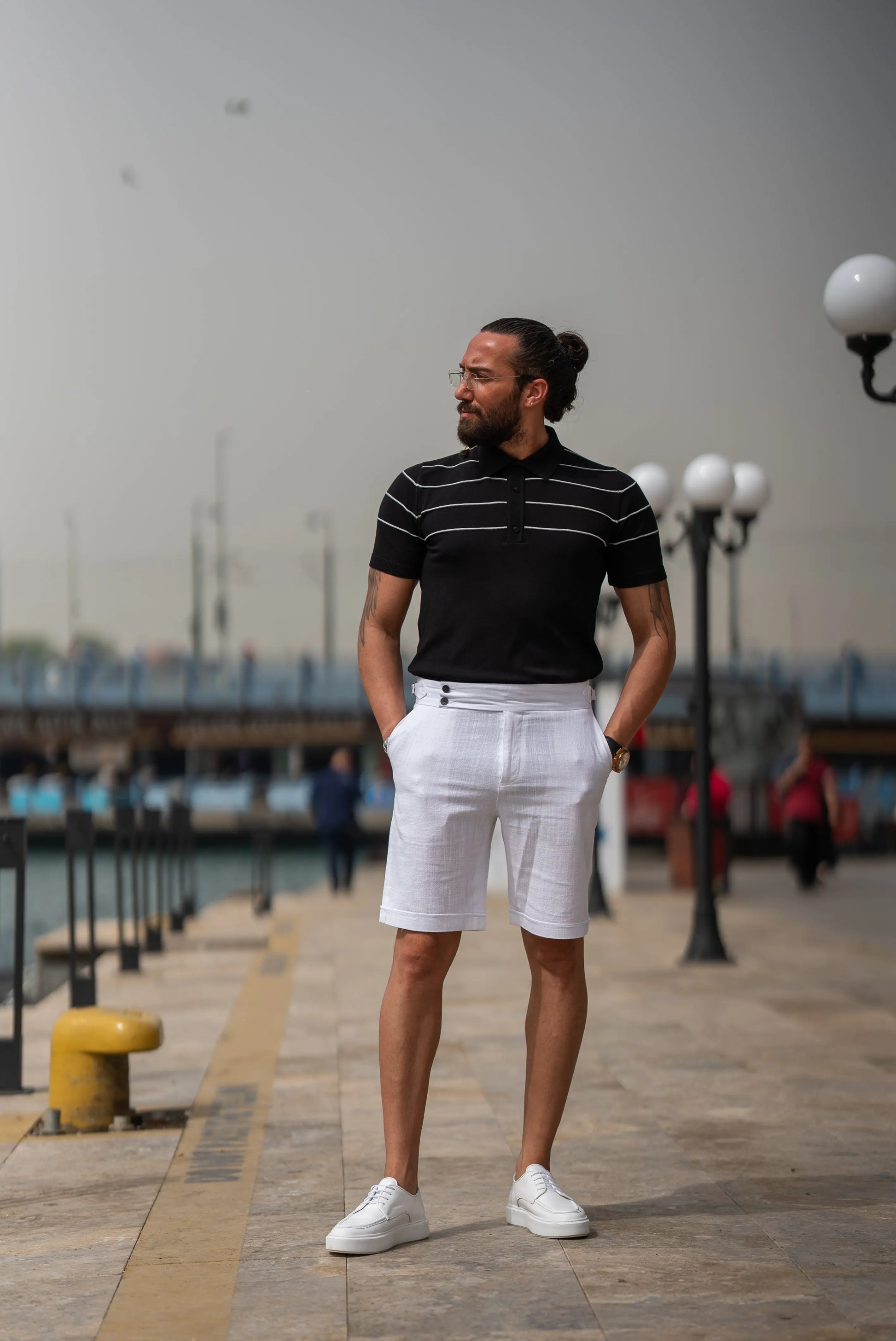 Brabion Maison Slim Fit Striped Black Polo Shirt - BRABION