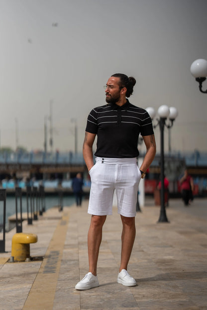 Brabion Maison Slim Fit Striped Black Polo Shirt - BRABION