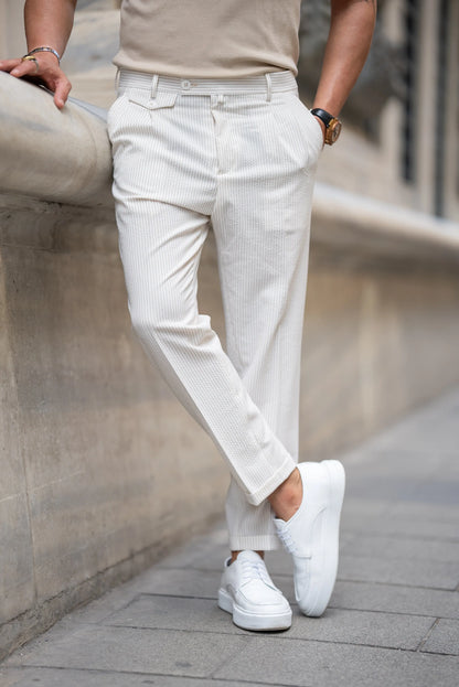 Brabion Tauris White Slim Fit Striped Chino Pants - Versatile Elegance for Any Occasion - BRABION