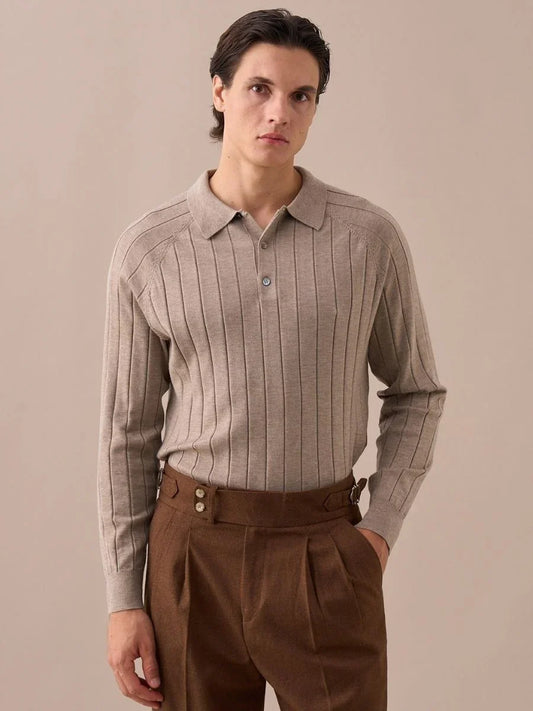 Men’s Ribbed Knit Polo Sweater - BRABION