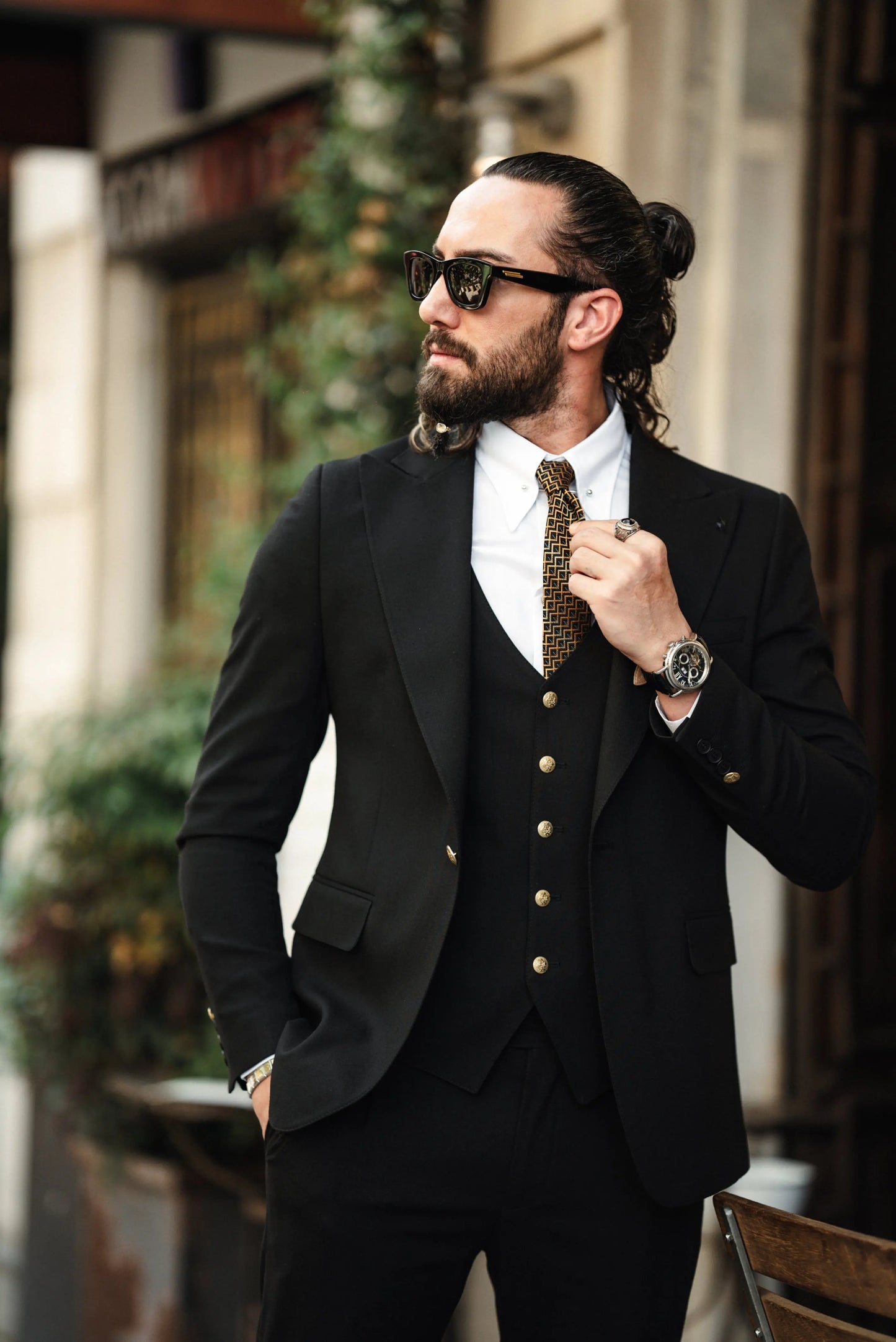 Brabion Noah Jet Black Slim Fit Peak Lapel 3 Piece Suit brabion