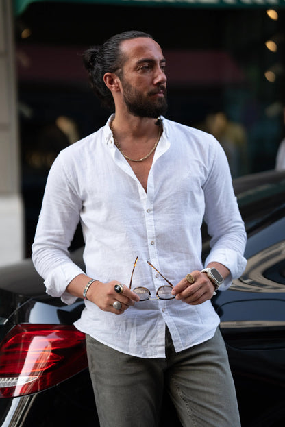 Brabion Alonso White Slim Fit Crosshatch Casual Shirt - BRABION