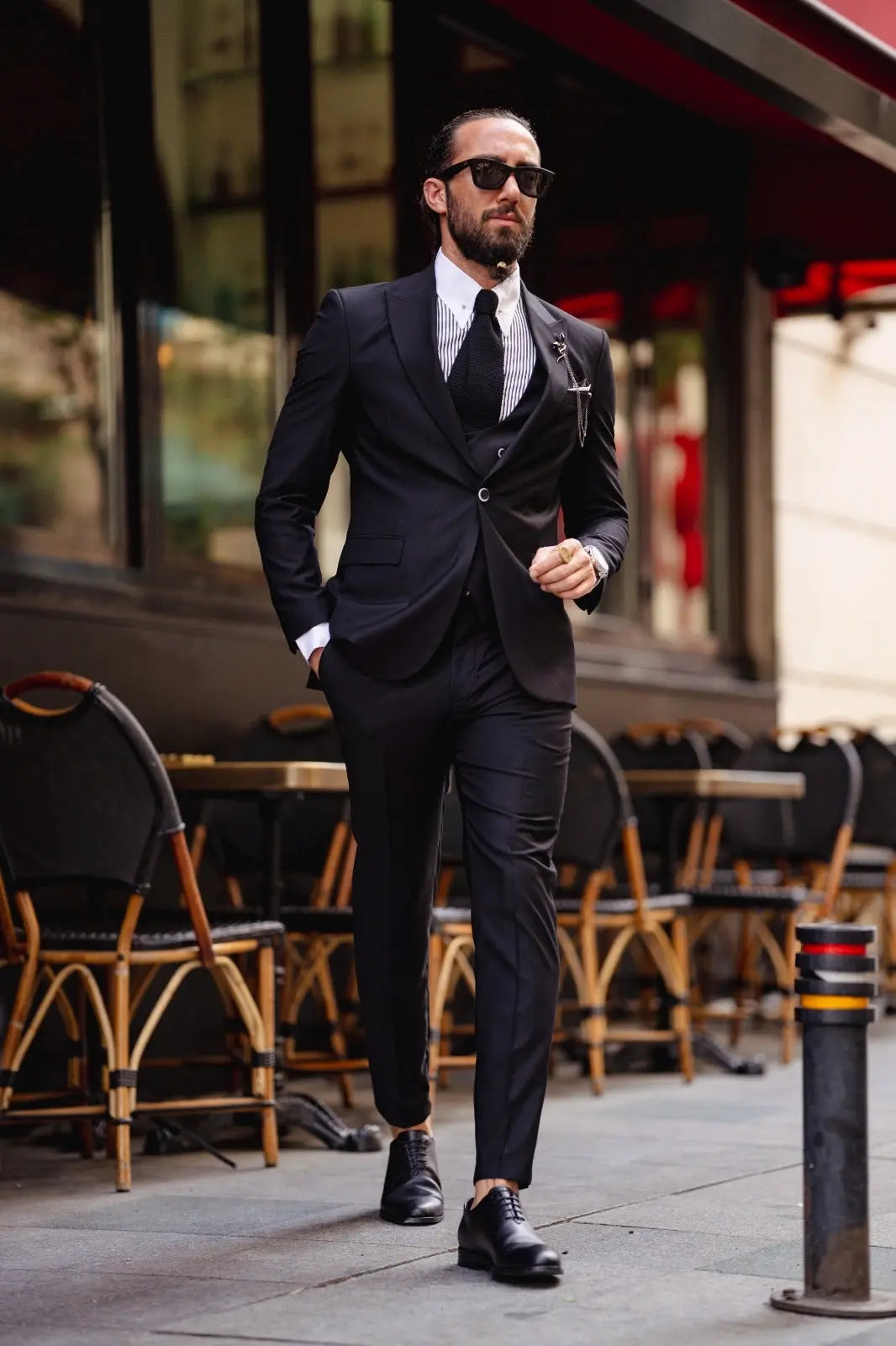 Ardean Black Slim Fit Peak Lapel 3 Piece Wool Suit brabion