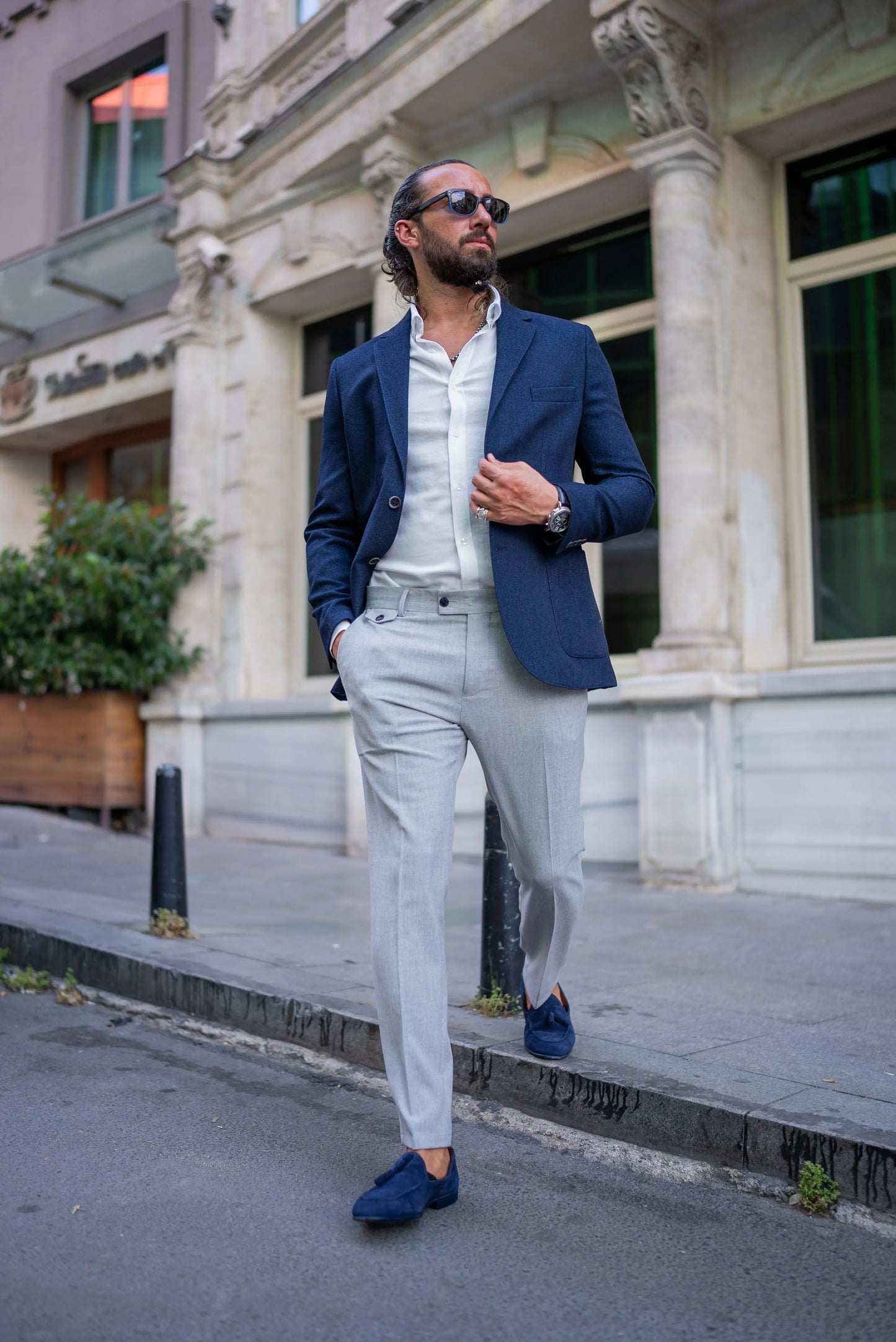 Brabion Alonso Navy Blue Slim Fit Notch Lapel Blazer - BRABION