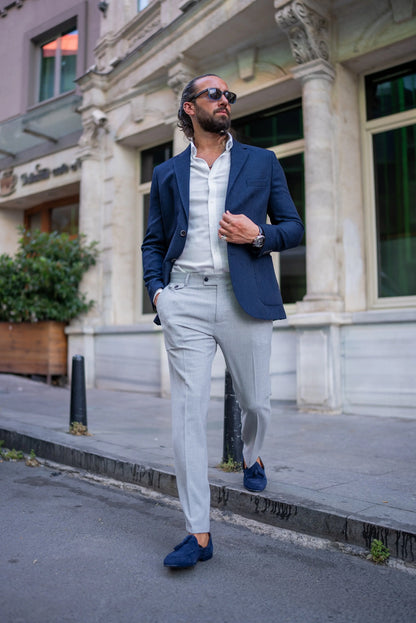 Brabion Alonso Navy Blue Slim Fit Notch Lapel Blazer - BRABION