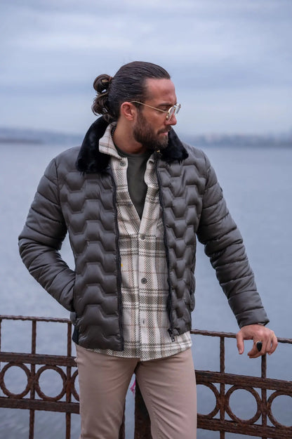 Brabion Gray Slim Fit Fur Coat - BRABION