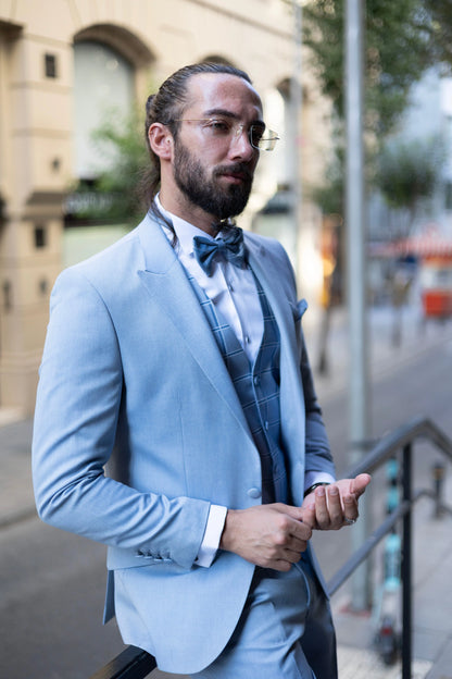 Brabion Amadeo Blue Slim Fit Peak Lapel Tuxedo - BRABION