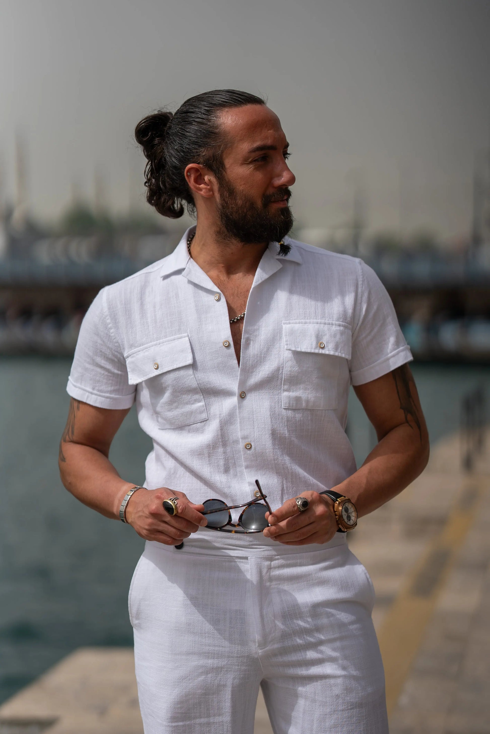 Brabion Maison White Slim Fit Textured Cotton Shirt - BRABION