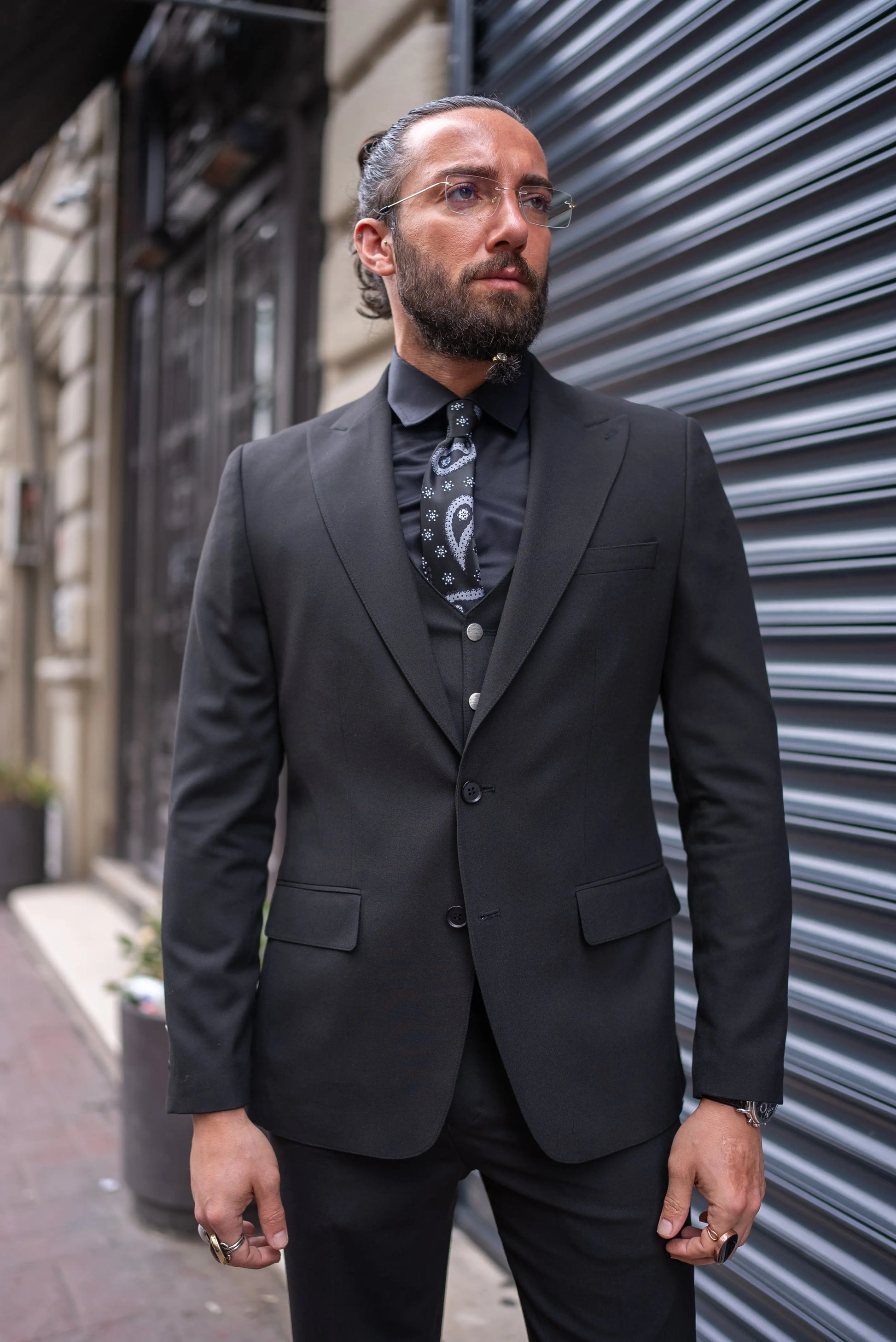 Brabion Perry Black Slim Fit Peak Lapel 3 Piece Suit brabion