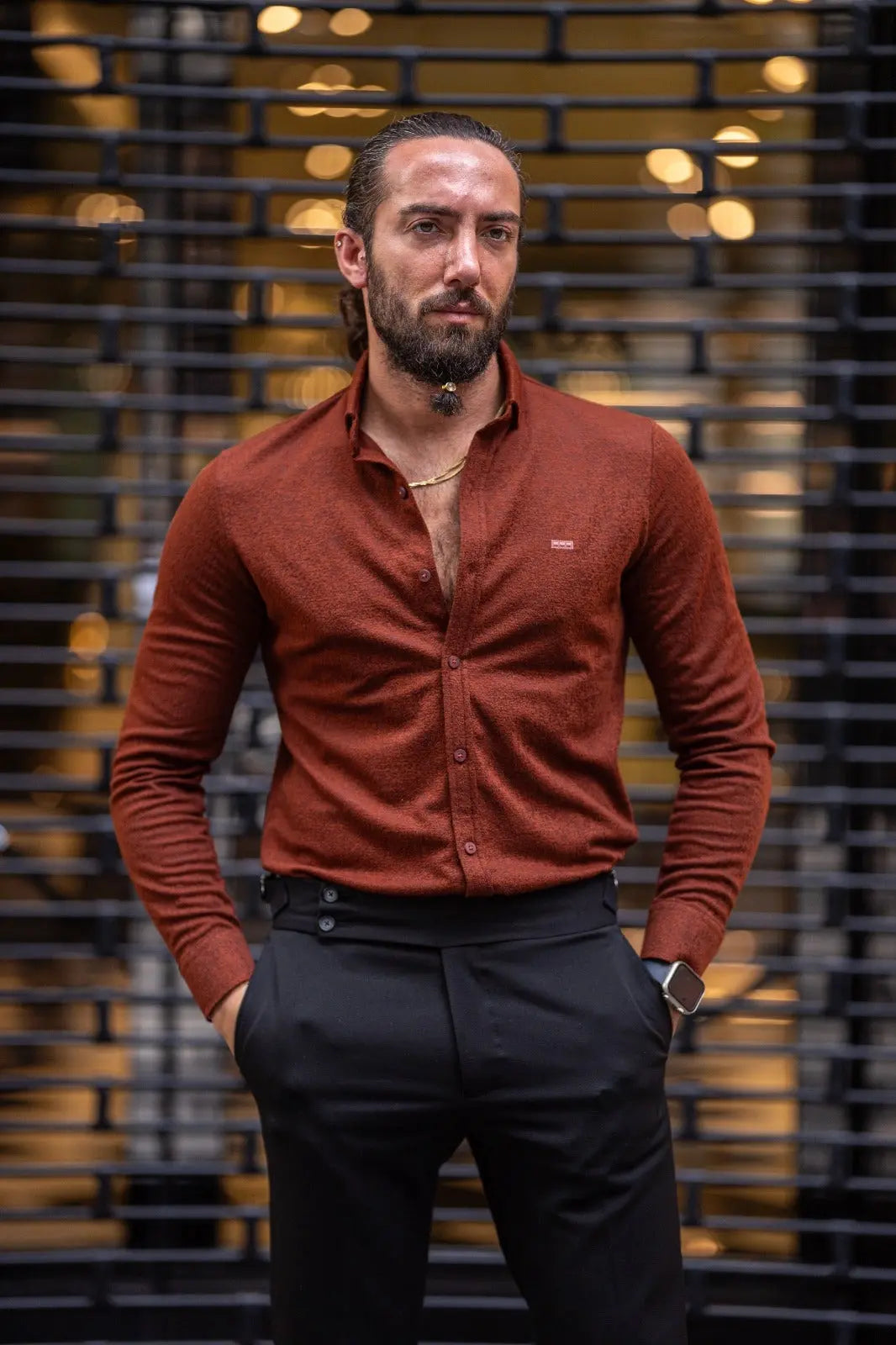 Brabion Ardean Tile Slim Fit Textured Cotton Shirt - Versatile Elegance - BRABION