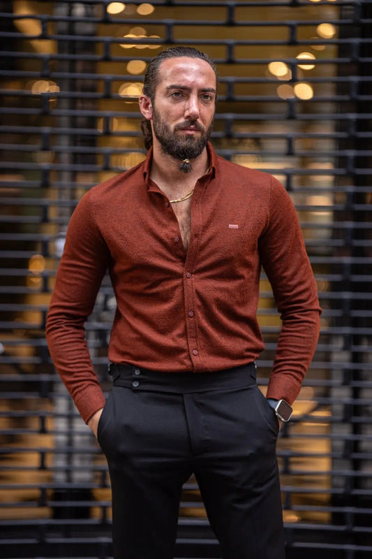 Brabion Ardean Tile Slim Fit Textured Cotton Shirt - Versatile Elegance - BRABION